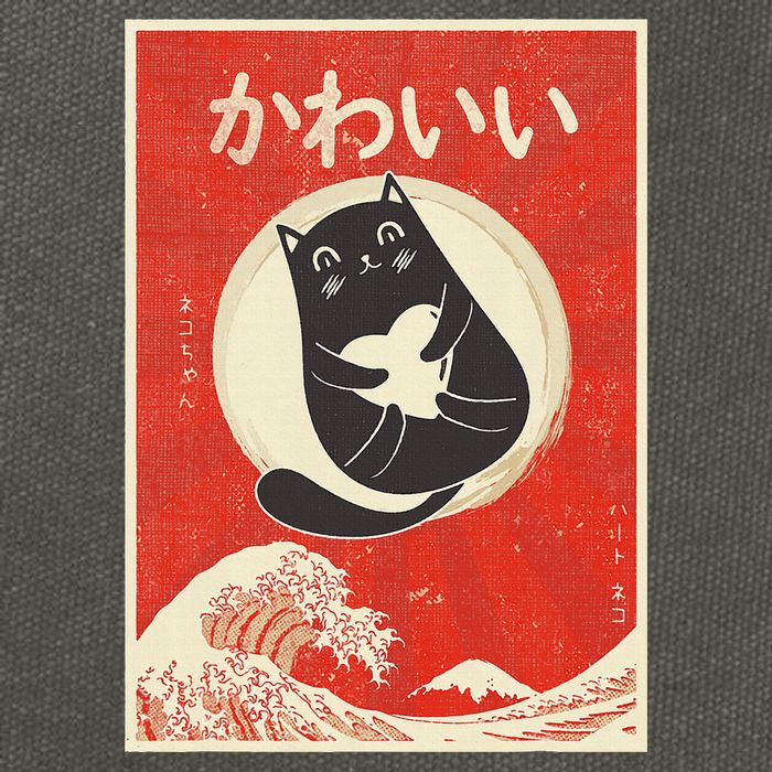 Retro Japanese Anime Cat Kawaii Japanese Word Cotton Canvas Backpack