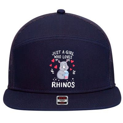 Rhino Just A Girl Who Loves Rhinos Gift 7 Panel Mesh Trucker Snapback Hat