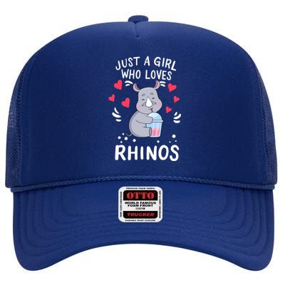 Rhino Just A Girl Who Loves Rhinos Gift High Crown Mesh Back Trucker Hat