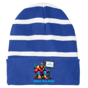 Reelect Joe Biden Bigfoot For Biden 2024 Meaningful Gift Striped Beanie with Solid Band