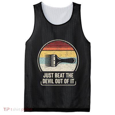 Retro Just Beat The Devil Out Of It Artist Drawing Mesh Reversible Basketball Jersey Tank