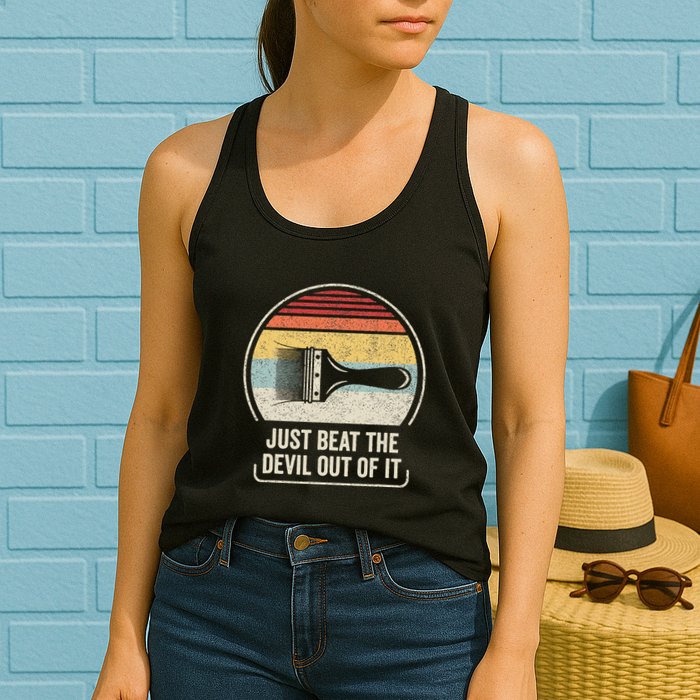 Retro Just Beat The Devil Out Of It Artist Drawing Womens Tank Top