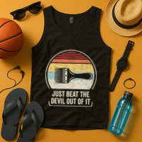 Retro Just Beat The Devil Out Of It Artist Drawing Tank Top