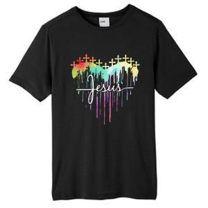 Retro Jesus Cross Funny Heart Christian 4th Of July Tall Fusion ChromaSoft Performance T-Shirt