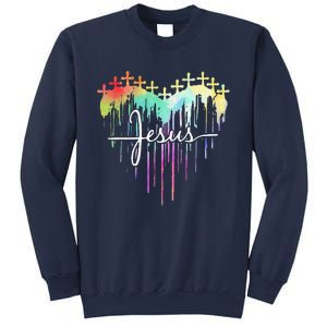 Retro Jesus Cross Funny Heart Christian 4th Of July Sweatshirt