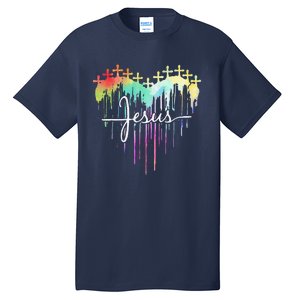 Retro Jesus Cross Funny Heart Christian 4th Of July Tall T-Shirt