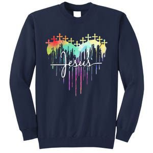 Retro Jesus Cross Funny Heart Christian 4th Of July Tall Sweatshirt