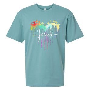 Retro Jesus Cross Funny Heart Christian 4th Of July Sueded Cloud Jersey T-Shirt