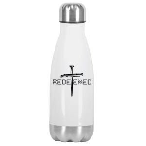 Redeemed Jesus Christ Died For My Sins 3 Nails Cross Christian Catholic Stainless Steel Insulated Water Bottle