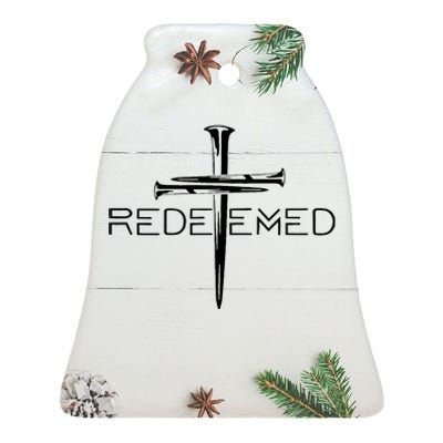 Redeemed Jesus Christ Died For My Sins 3 Nails Cross Christian Catholic Ceramic Bell Ornament