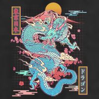 Retro Japanese Dragon Tokyo Japan 7 Panel Mesh Trucker Snapback Hat