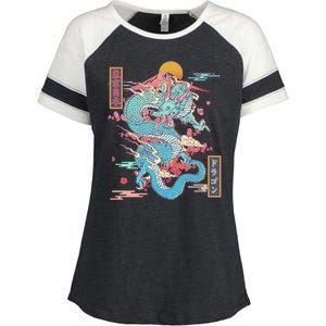 Retro Japanese Dragon Tokyo Japan Enza Ladies Jersey Colorblock Tee