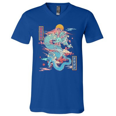 Retro Japanese Dragon Tokyo Japan V-Neck T-Shirt