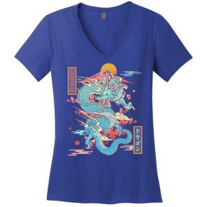 Retro Japanese Dragon Tokyo Japan Women's V-Neck T-Shirt