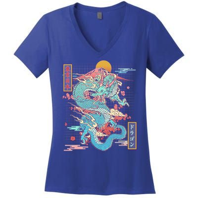 Retro Japanese Dragon Tokyo Japan Women's V-Neck T-Shirt
