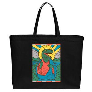 Raptor Jesus Dinosaur Christ Meme Holy Velociraptor Cotton Canvas Jumbo Tote