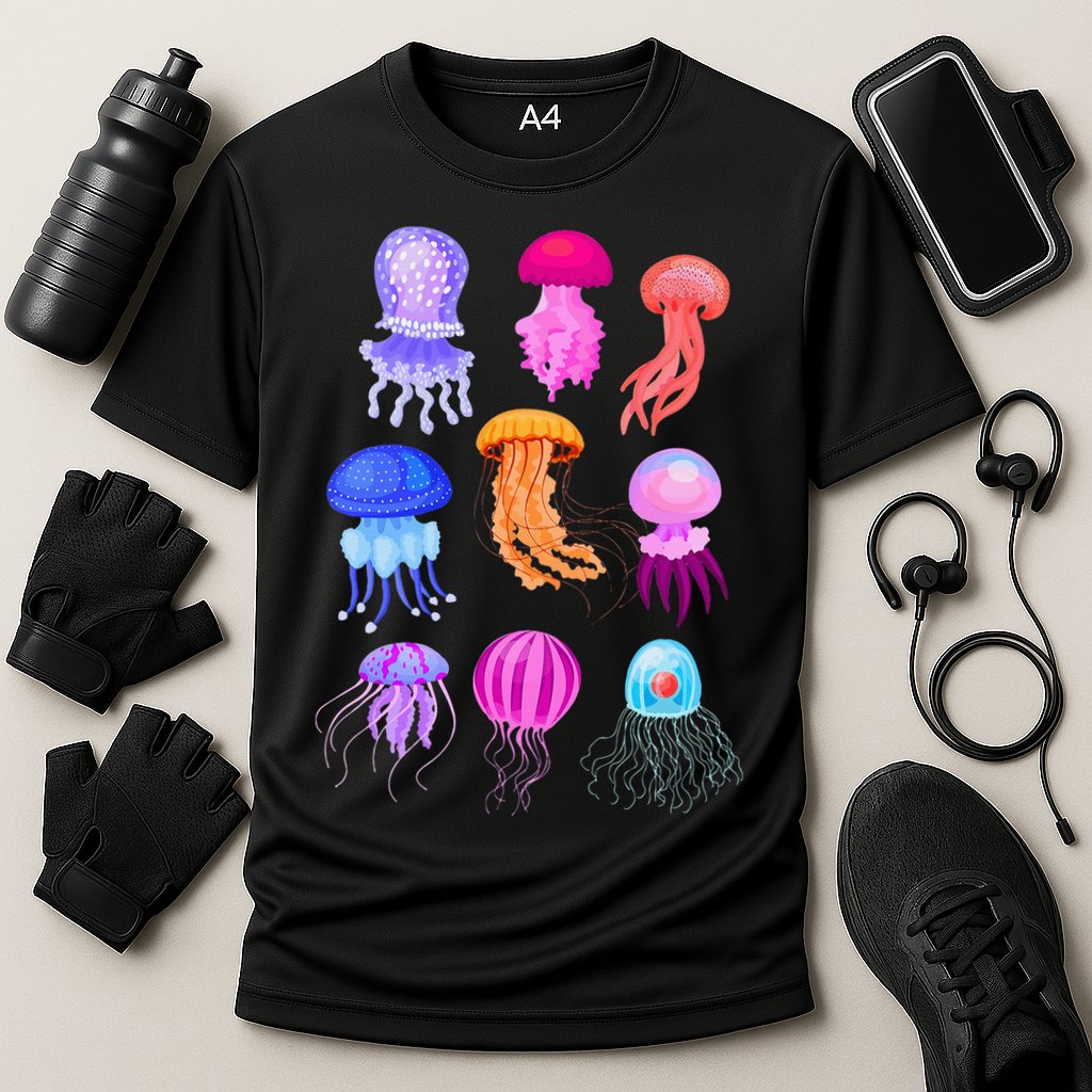 Retro Jellyfish Design Performance Shirt