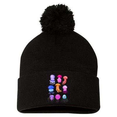 Retro Jellyfish Design Pom Pom 12in Knit Beanie