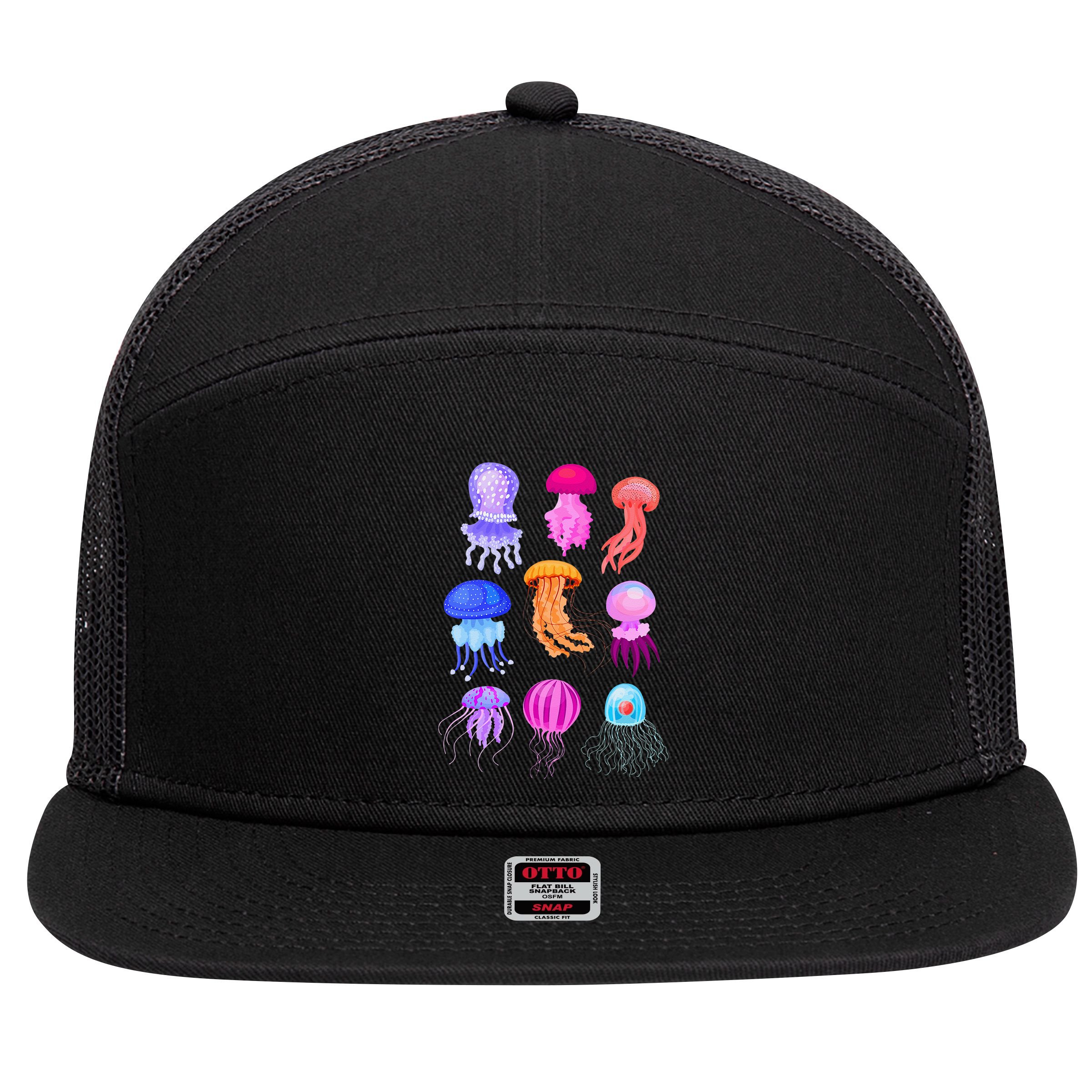 Retro Jellyfish Design 7 Panel Mesh Trucker Snapback Hat