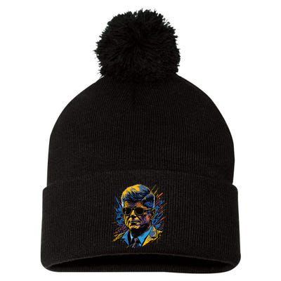Retro John F Kennedy Pop Pom Pom 12in Knit Beanie