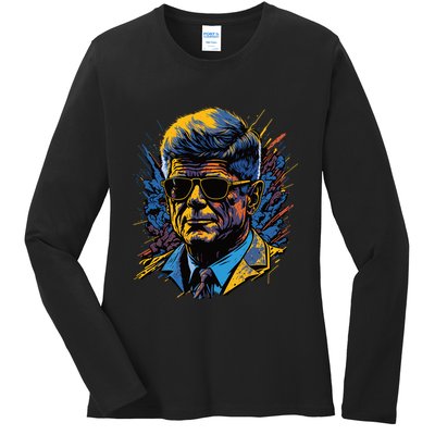 Retro John F Kennedy Pop Ladies Long Sleeve Shirt