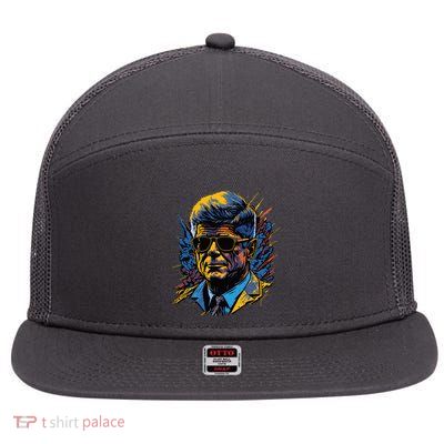 Retro John F Kennedy Pop 7 Panel Mesh Trucker Snapback Hat