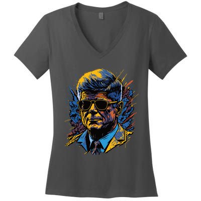 Retro John F Kennedy Pop Women's V-Neck T-Shirt