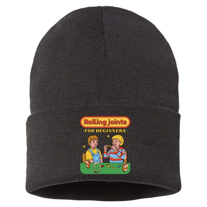 Rolling Joints For Beginners Funny Retro Sustainable Knit Beanie