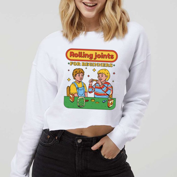 Rolling Joints For Beginners Funny Retro Cropped Pullover Crew