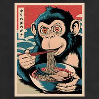 Ramen Japanese Funny Kawaii Monkey Graphic Gifts Anime 7 Panel Mesh Trucker Snapback Hat