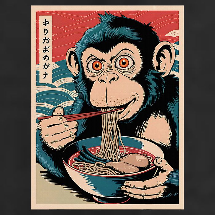 Ramen Japanese Funny Kawaii Monkey Graphic Gifts Anime 7 Panel Mesh Trucker Snapback Hat