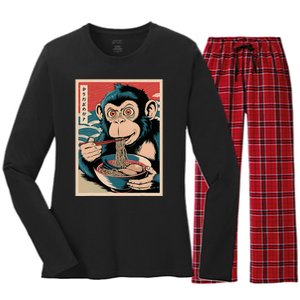 Ramen Japanese Funny Kawaii Monkey Graphic Gifts Anime Women's Long Sleeve Flannel Pajama Set 