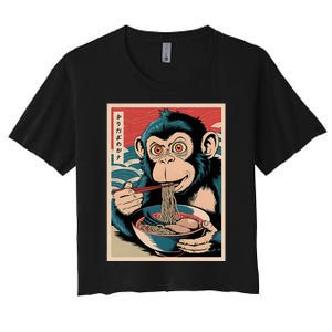 Ramen Japanese Funny Kawaii Monkey Graphic Gifts Anime Women's Crop Top Tee