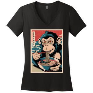 Ramen Japanese Funny Kawaii Monkey Graphic Gifts Anime Women's V-Neck T-Shirt