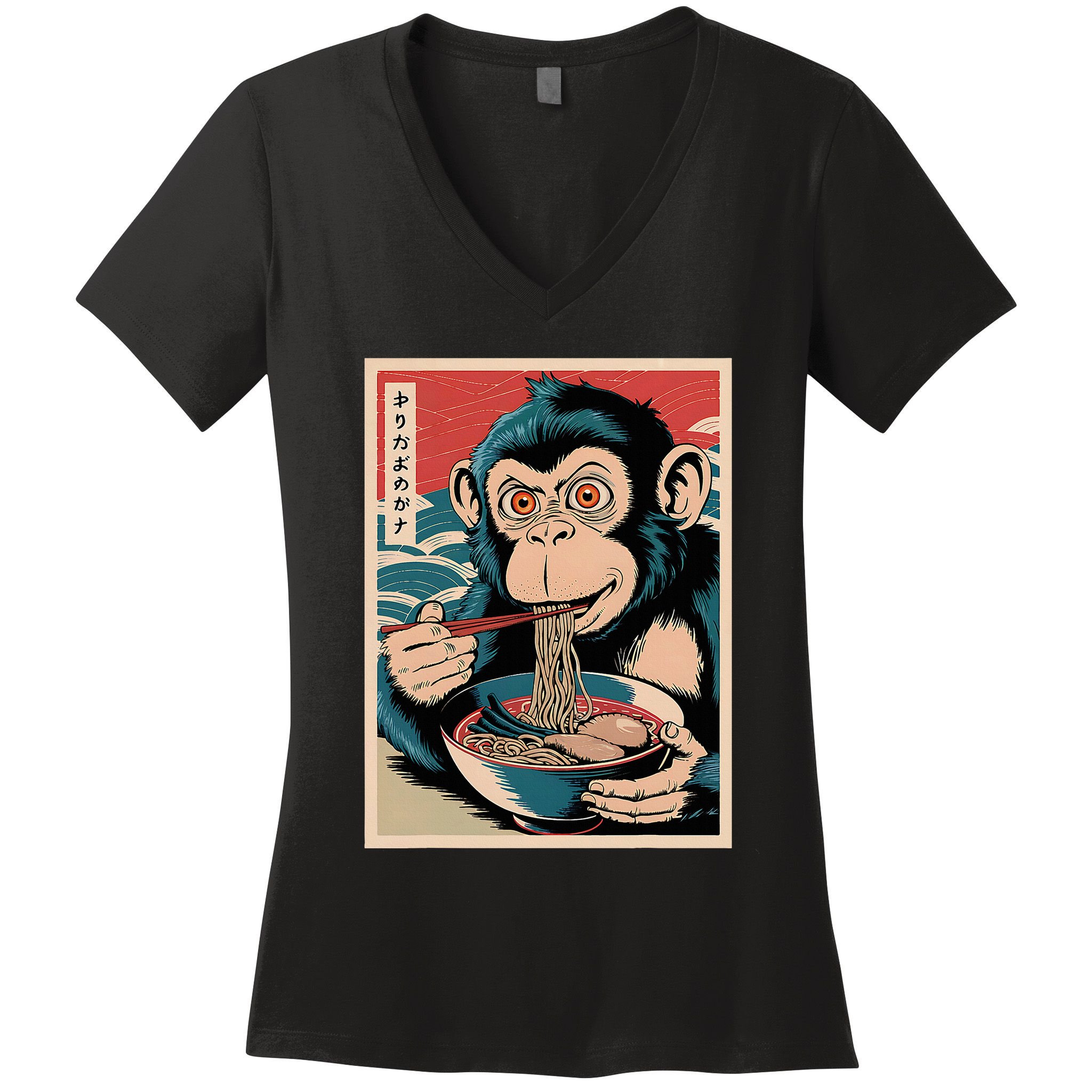 Ramen Japanese Funny Kawaii Monkey Graphic Gifts Anime Women's V-Neck T-Shirt
