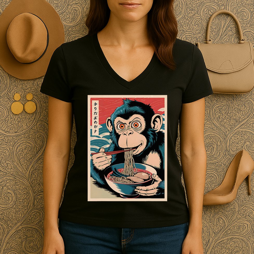 Ramen Japanese Funny Kawaii Monkey Graphic Gifts Anime Women's V-Neck T-Shirt