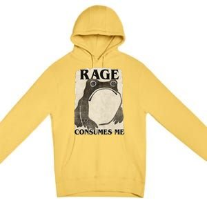 Retro Japanese Frog Funny Meme Quote Rage Consumes Me Premium Pullover Hoodie