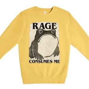 Retro Japanese Frog Funny Meme Quote Rage Consumes Me Premium Crewneck Sweatshirt