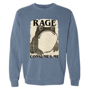 Retro Japanese Frog Funny Meme Quote Rage Consumes Me Garment-Dyed Sweatshirt