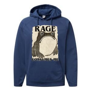 Retro Japanese Frog Funny Meme Quote Rage Consumes Me Performance Fleece Hoodie