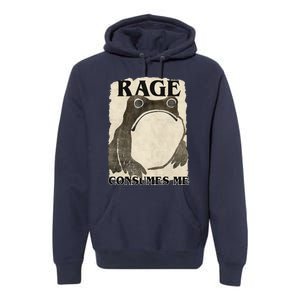 Retro Japanese Frog Funny Meme Quote Rage Consumes Me Premium Hoodie