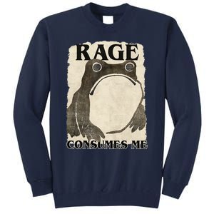 Retro Japanese Frog Funny Meme Quote Rage Consumes Me Tall Sweatshirt