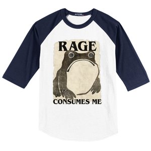 Retro Japanese Frog Funny Meme Quote Rage Consumes Me Baseball Sleeve Shirt