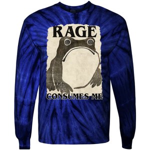 Retro Japanese Frog Funny Meme Quote Rage Consumes Me Tie-Dye Long Sleeve Shirt