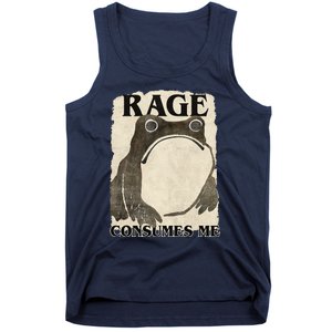 Retro Japanese Frog Funny Meme Quote Rage Consumes Me Tank Top