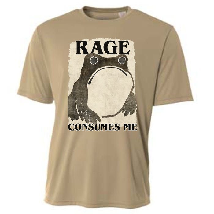 Retro Japanese Frog Funny Meme Quote Rage Consumes Me Cooling Performance Crew T-Shirt