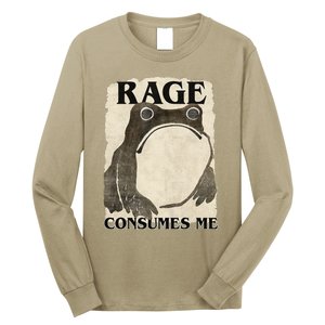 Retro Japanese Frog Funny Meme Quote Rage Consumes Me Long Sleeve Shirt