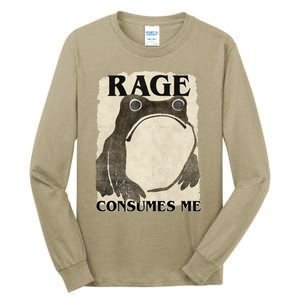 Retro Japanese Frog Funny Meme Quote Rage Consumes Me Tall Long Sleeve T-Shirt