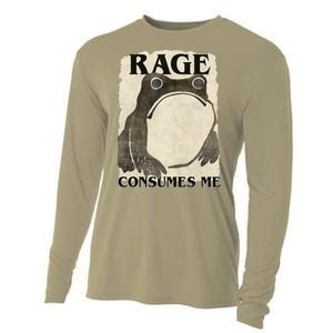 Retro Japanese Frog Funny Meme Quote Rage Consumes Me Cooling Performance Long Sleeve Crew