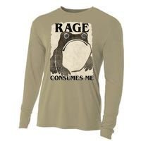 Retro Japanese Frog Funny Meme Quote Rage Consumes Me Cooling Performance Long Sleeve Crew